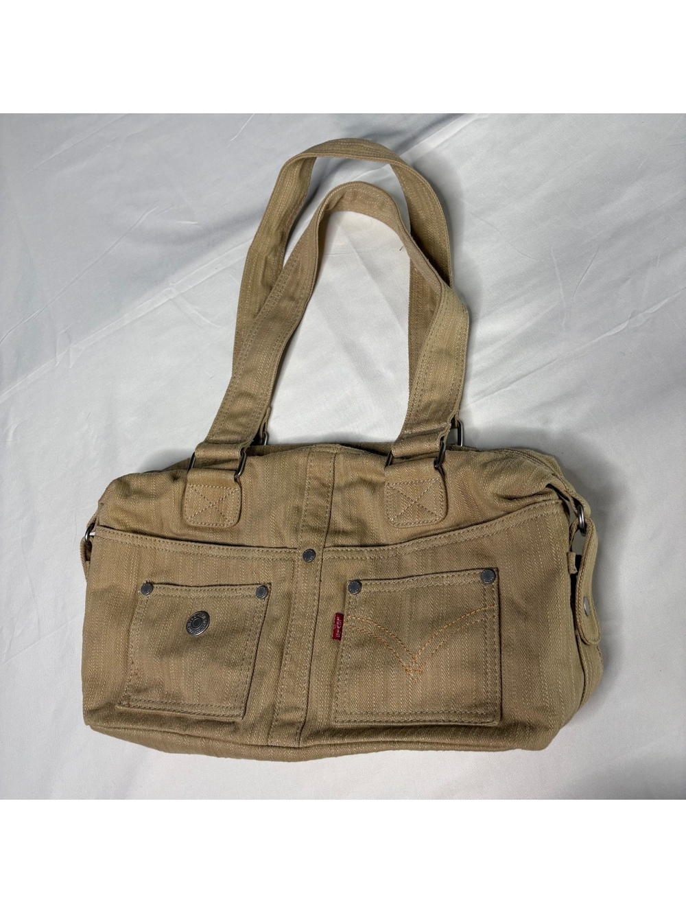 Levi's Beige Canvas Shoulder Bag with Floral Interior Lining